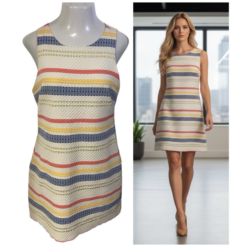 Vince Camuto Dress Womens Sz 12 Textured Sleeveless Coastal Stripe Office Church